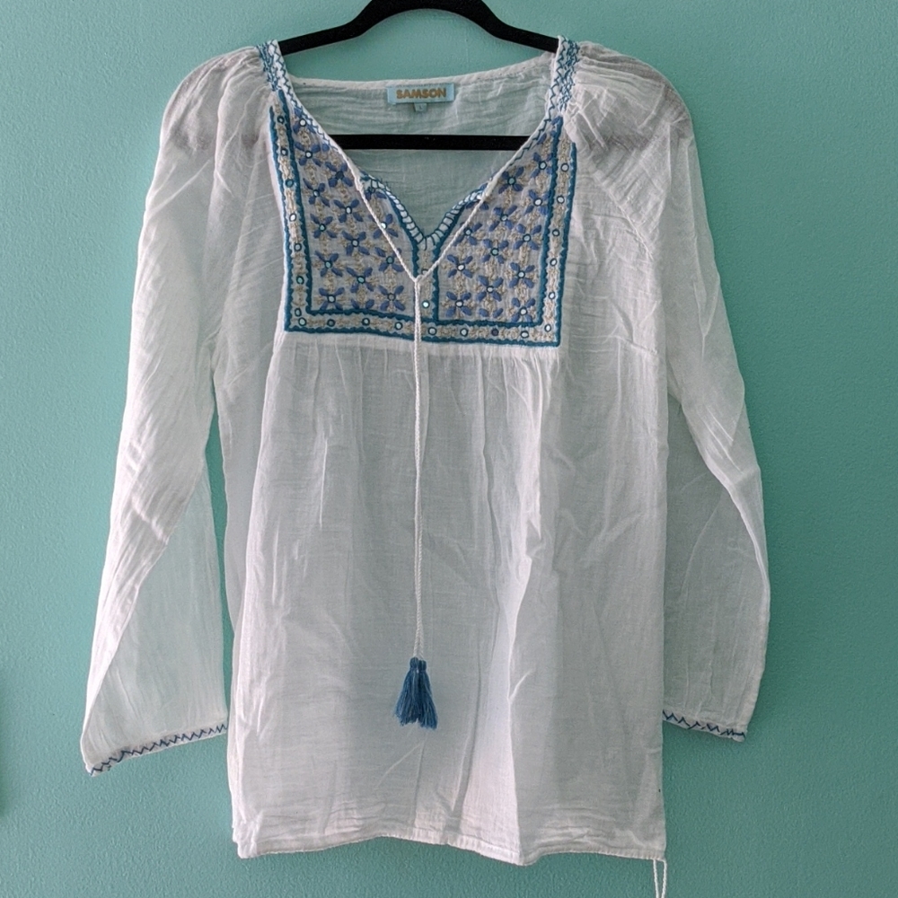 Samson Embroidered Boho Peasant Blouse